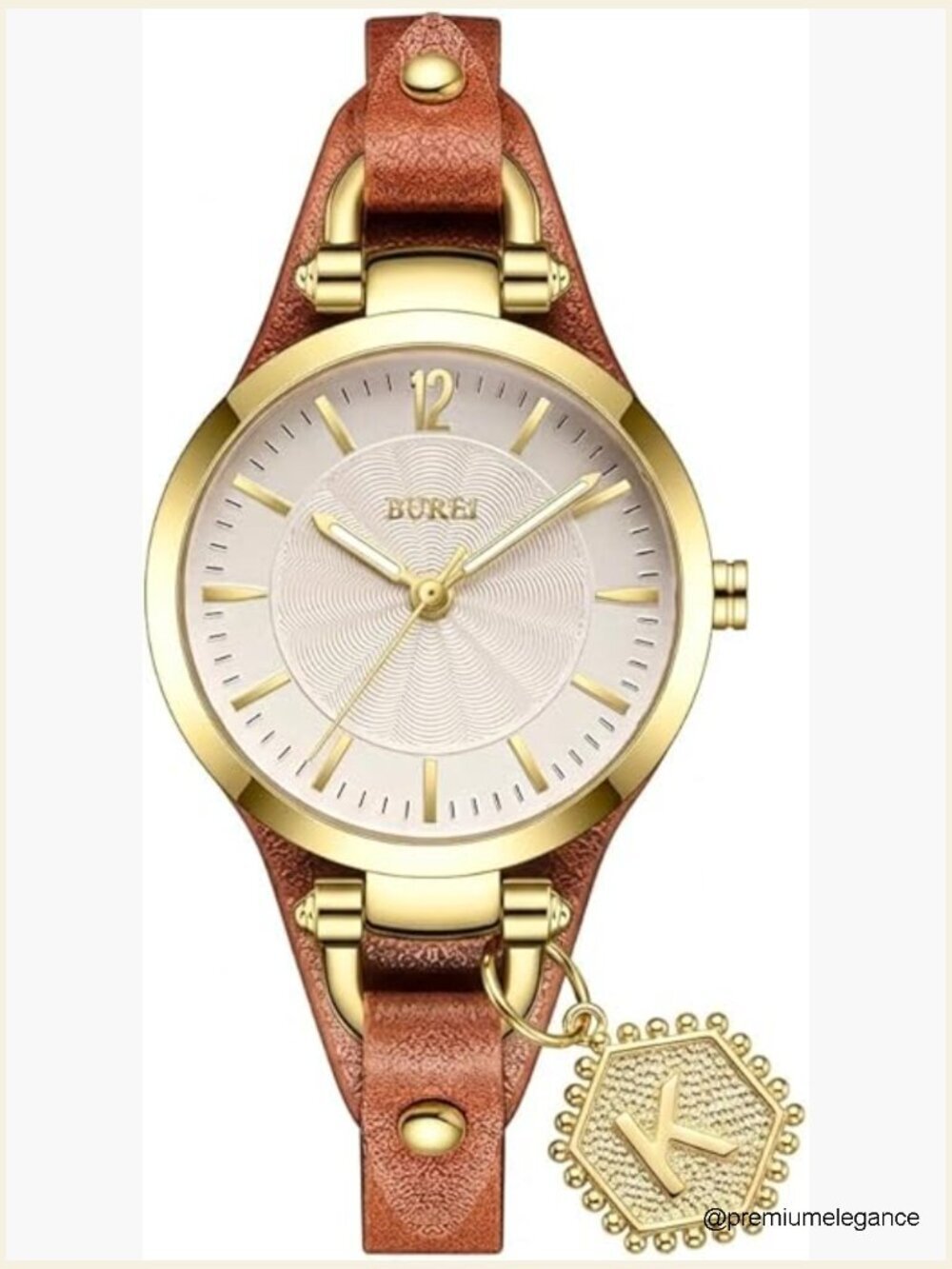 Women's Gold-Toned Leather Strap Analog Quartz Watch